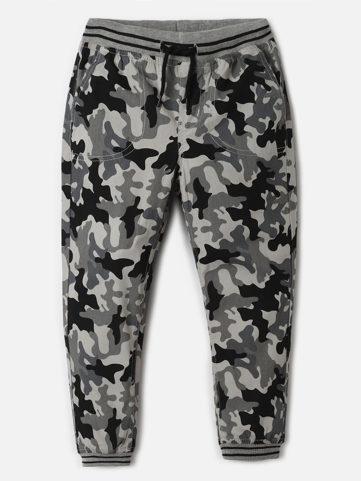     			UrbanMark Junior Boys 100% Cotton Light Grey Printed Jogger Fit Trouser With Elasicated Waistband