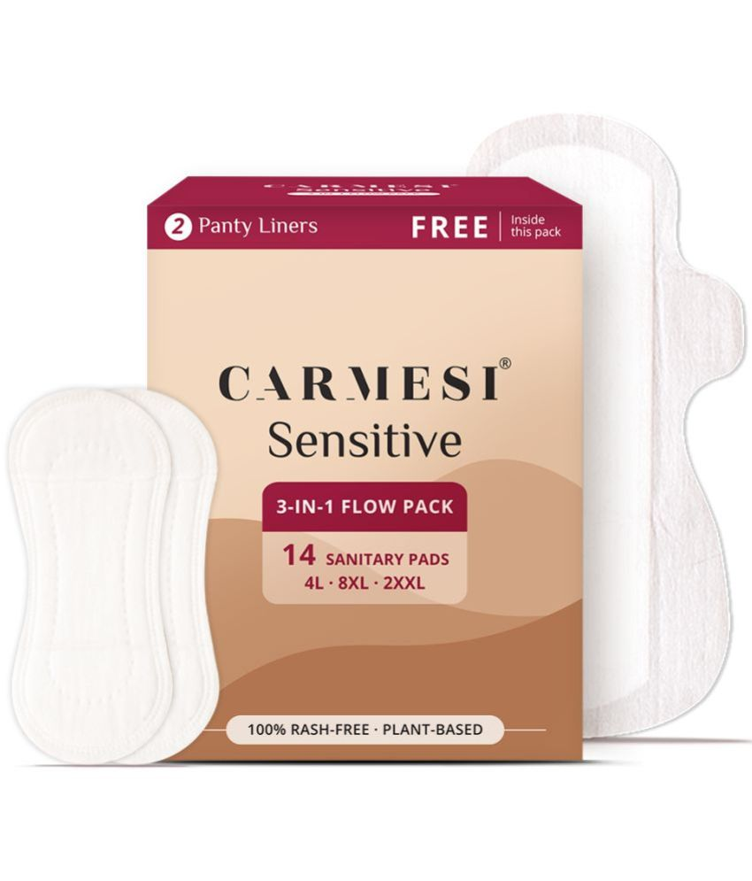     			Carmesi Sensitive 3-in-1 Flow Pack | 14 Sanitary Pads (4L+8XL+2XXL) with 2 Free Panty Liners