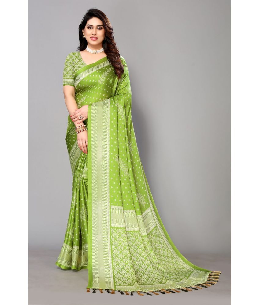     			FABMORA - Light Green Brasso Saree With Blouse Piece ( Pack of 1 )