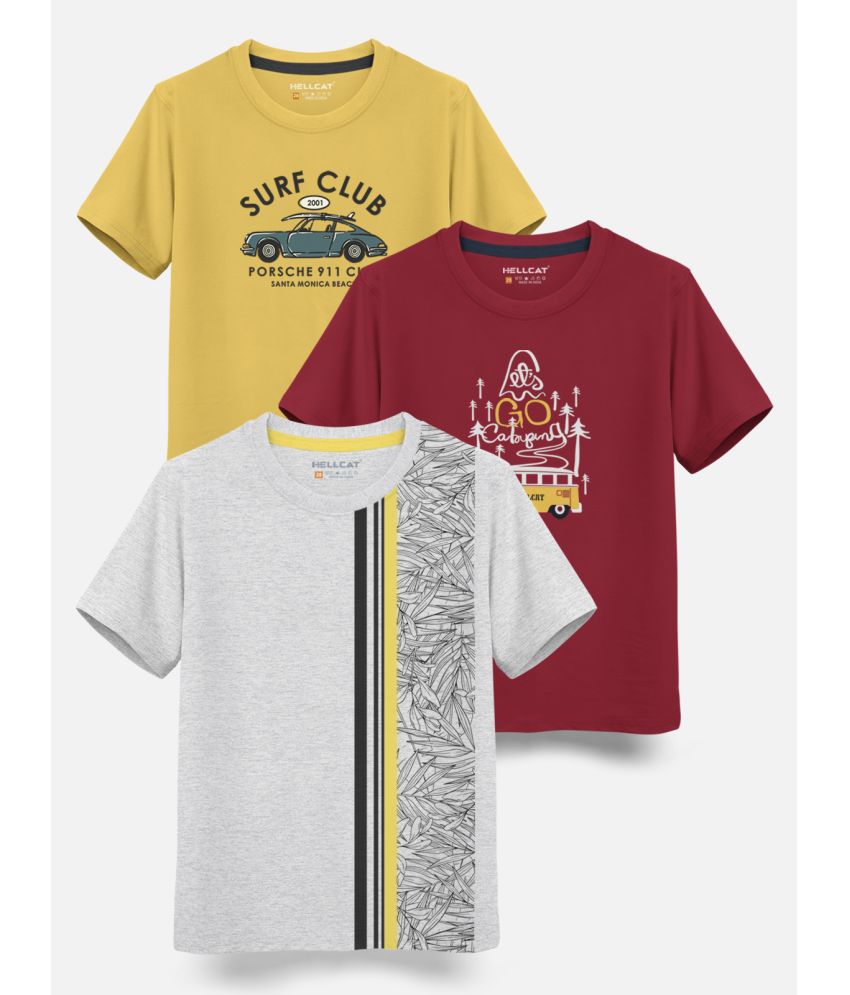     			HELLCAT - Maroon Cotton Blend Boy's T-Shirt ( Pack of 3 )