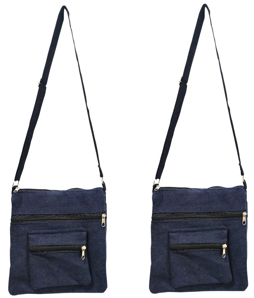     			Rich&Rich - Blue Cotton Sling Bag