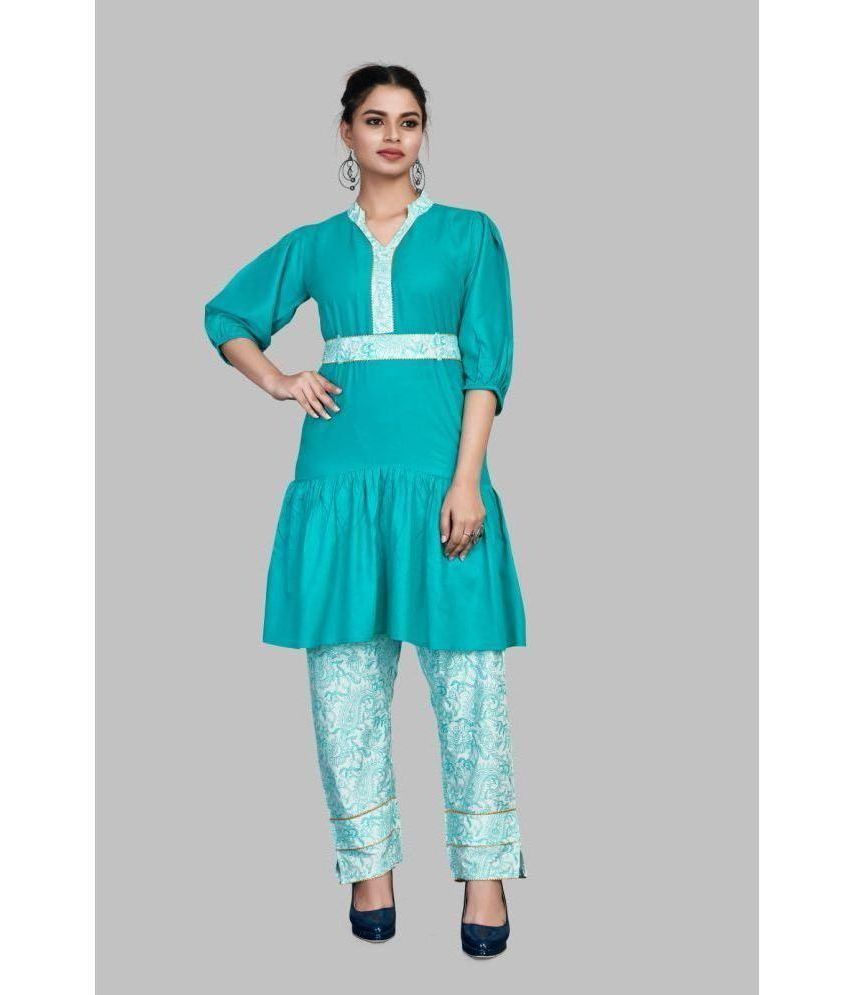     			SVG - Blue A-line Cotton Women's Stitched Salwar Suit ( Pack of 1 )