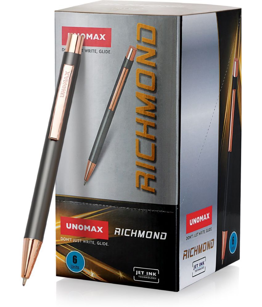     			Unomax Richmond Premium Metal Body With Jet Ink Technology Ball Pen (Pack Of 6, Blue)