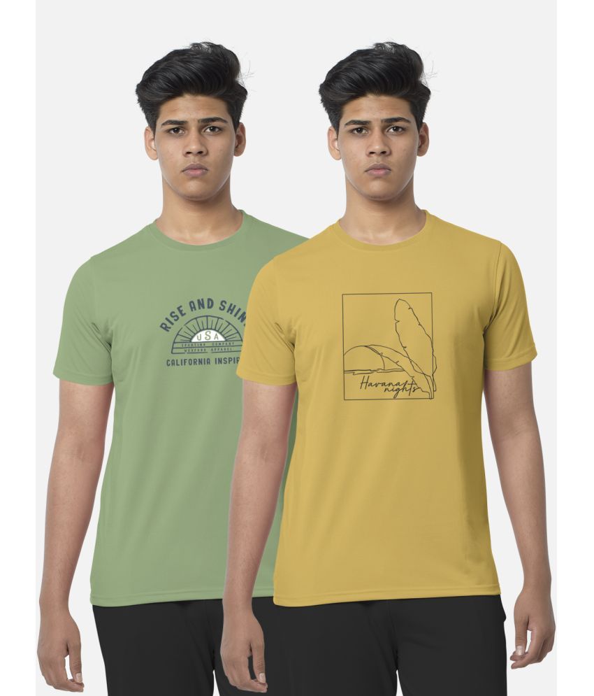     			BULLMER Pack of 2 Cotton Blend Regular Fit Men's T-Shirt ( Green )