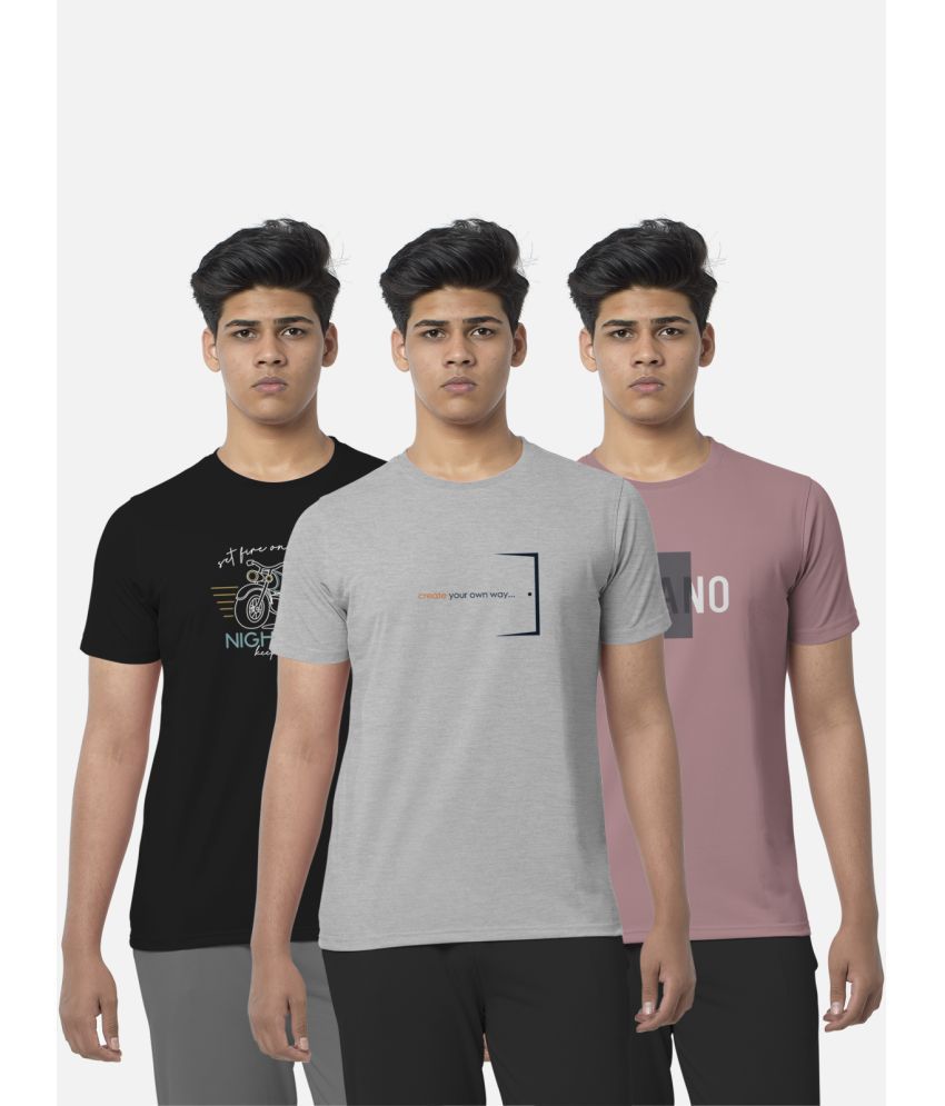     			BULLMER - Grey Melange Cotton Blend Regular Fit Men's T-Shirt ( Pack of 3 )