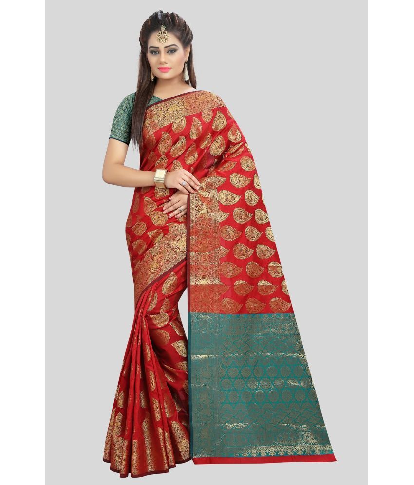     			Gazal Fashions - Red Silk Blend Saree With Blouse Piece ( Pack of 1 )