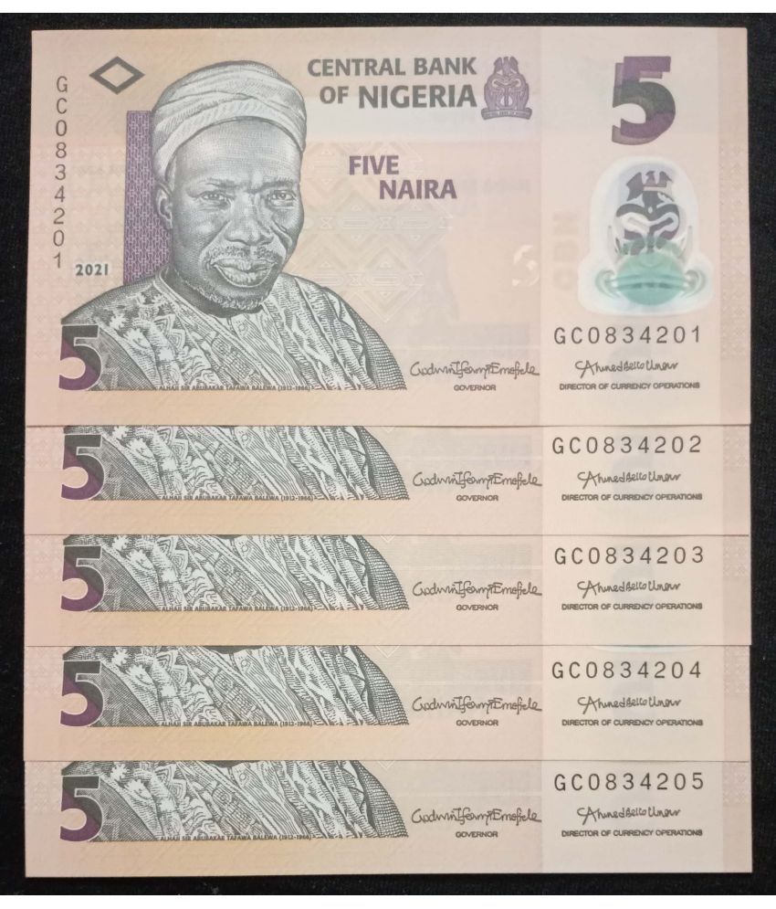     			Hop n Shop - Nigeria 5 Naira Serial 5 Gem UNC 5 Paper currency & Bank notes