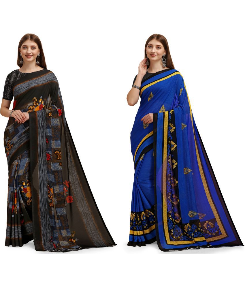     			LEELAVATI - Blue Georgette Saree With Blouse Piece ( Pack of 2 )