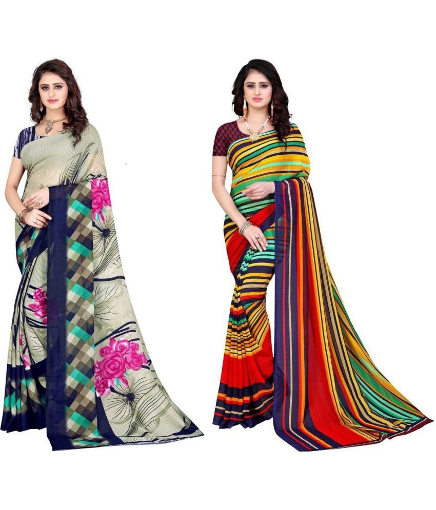     			LEELAVATI - Multicolor Georgette Saree With Blouse Piece ( Pack of 2 )