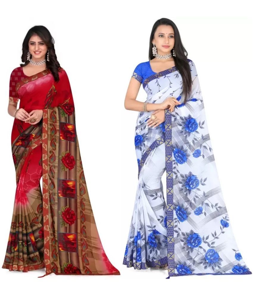     			LEELAVATI - Multicolor Georgette Saree With Blouse Piece ( Pack of 2 )