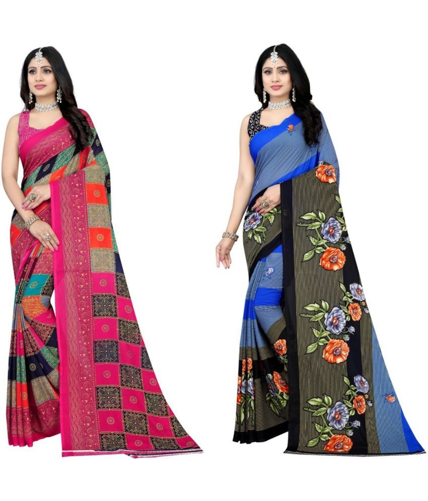     			LEELAVATI - Multicolor Georgette Saree With Blouse Piece ( Pack of 2 )