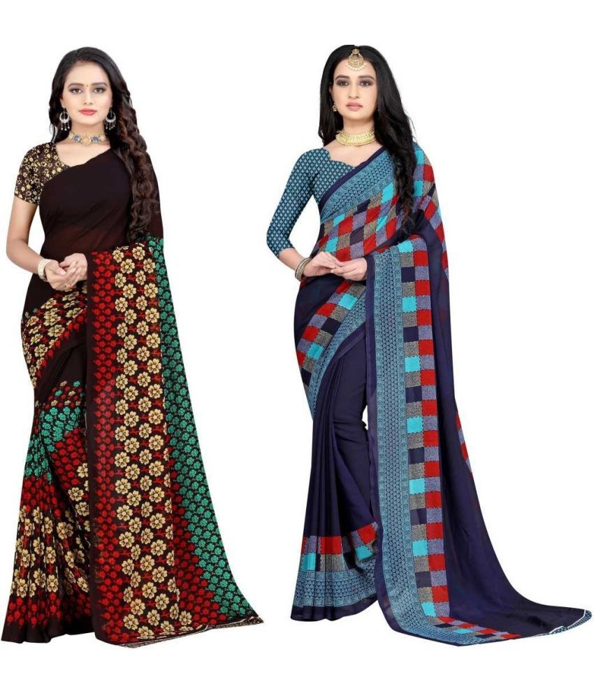     			LEELAVATI - Multicolor Georgette Saree With Blouse Piece ( Pack of 2 )