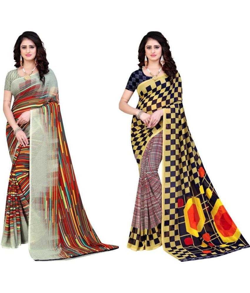     			LEELAVATI - Multicolor Georgette Saree With Blouse Piece ( Pack of 2 )