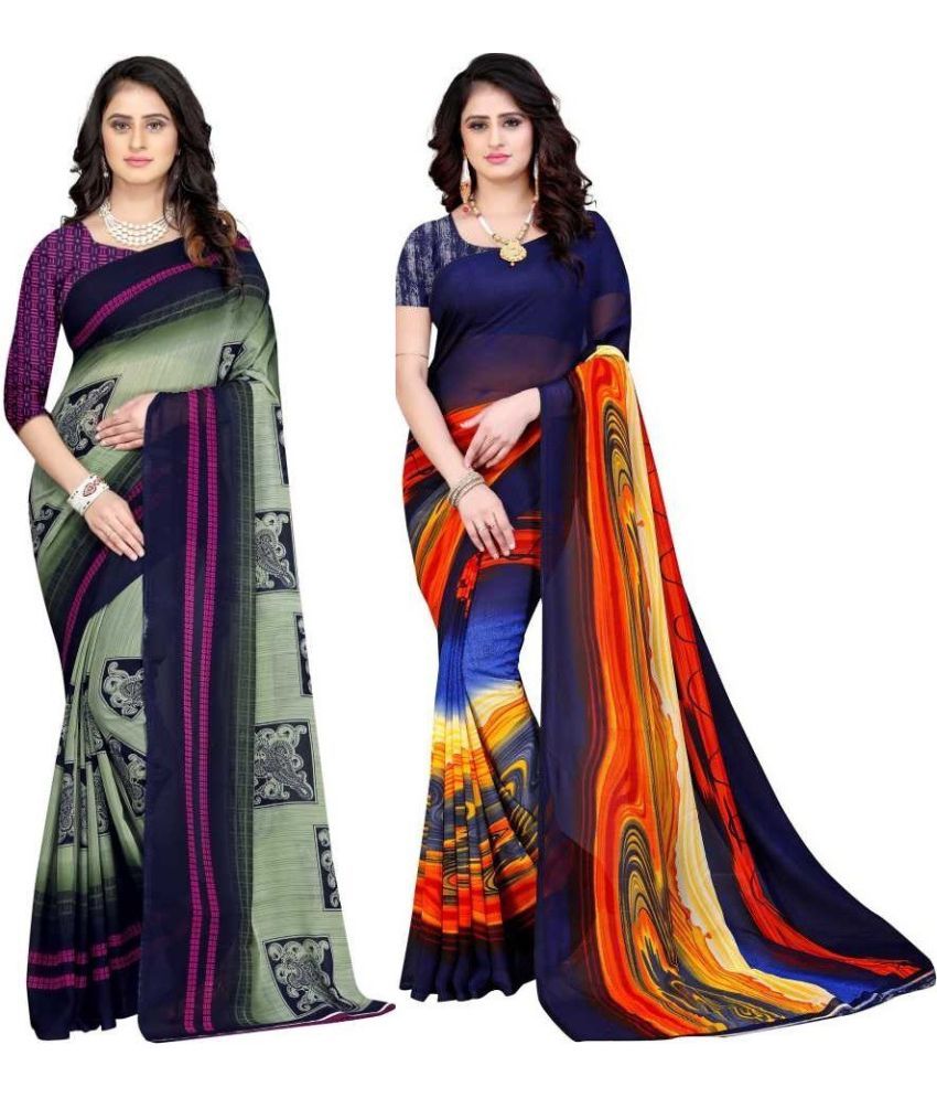     			LEELAVATI - Multicolor Georgette Saree With Blouse Piece ( Pack of 2 )