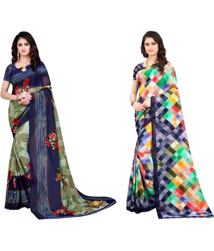     			LEELAVATI - Multicolor Georgette Saree With Blouse Piece ( Pack of 2 )