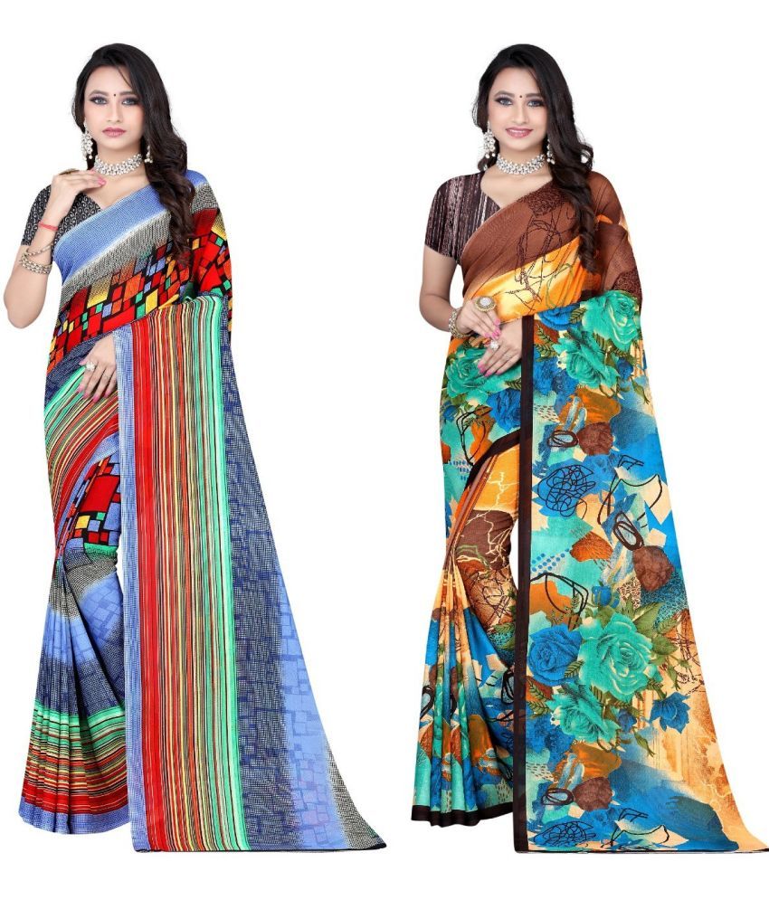     			LEELAVATI - Multicolor Georgette Saree With Blouse Piece ( Pack of 2 )