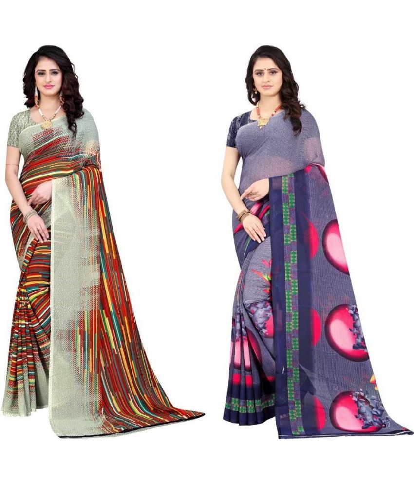     			LEELAVATI - Multicolor Georgette Saree With Blouse Piece ( Pack of 2 )