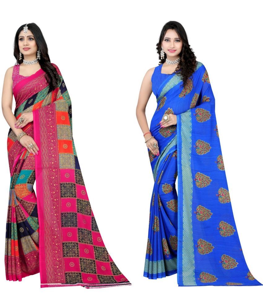     			LEELAVATI - Multicolor Georgette Saree With Blouse Piece ( Pack of 2 )