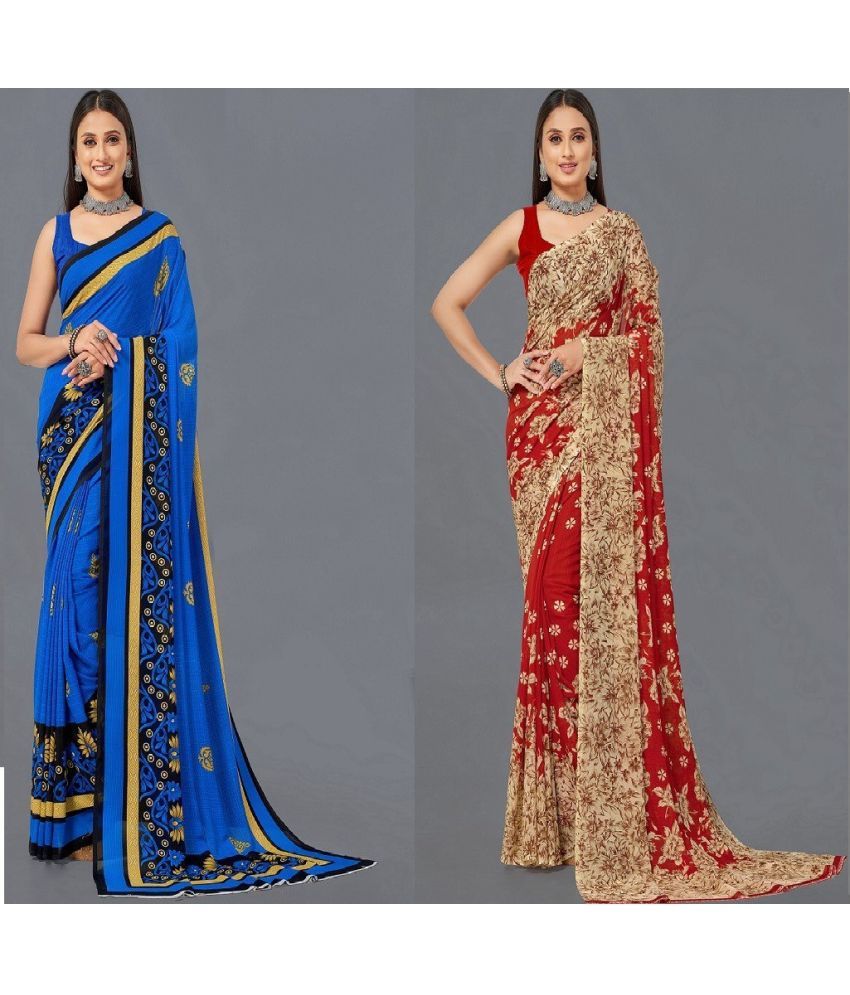     			LEELAVATI - Multicolor Georgette Saree With Blouse Piece ( Pack of 2 )