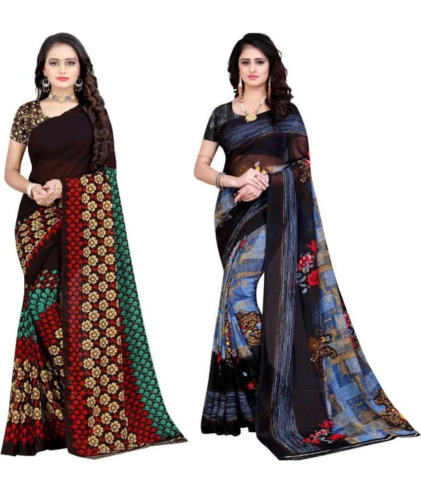     			LEELAVATI - Multicolor Georgette Saree With Blouse Piece ( Pack of 2 )