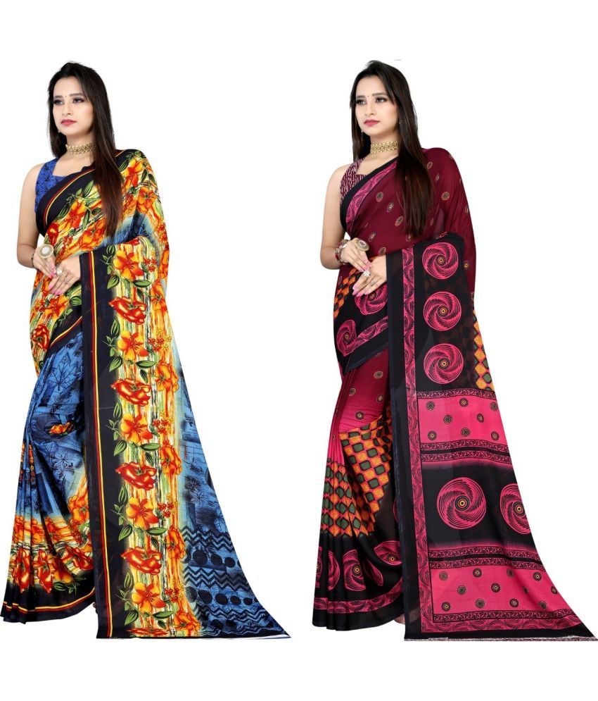     			LEELAVATI - Multicolor Georgette Saree With Blouse Piece ( Pack of 2 )