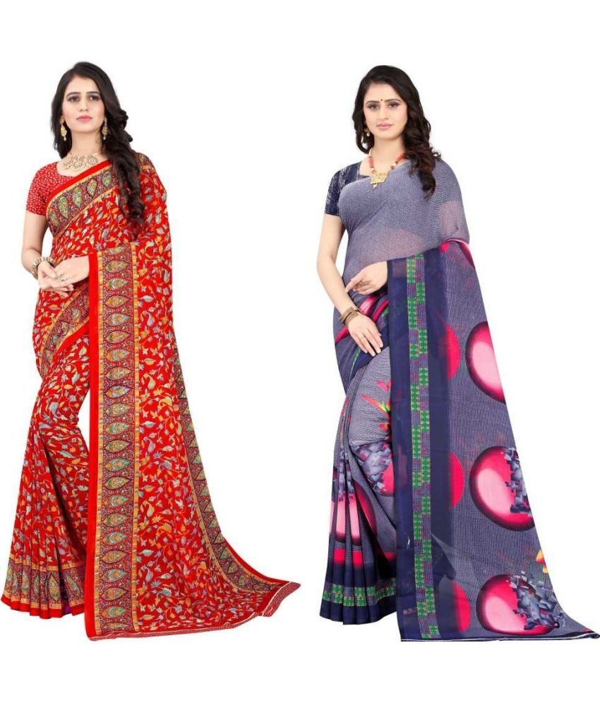     			LEELAVATI - Multicolor Georgette Saree With Blouse Piece ( Pack of 2 )