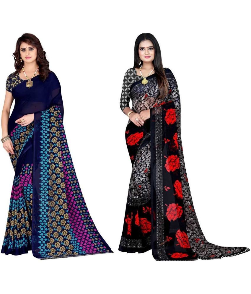     			LEELAVATI - Multicolor Georgette Saree With Blouse Piece ( Pack of 2 )