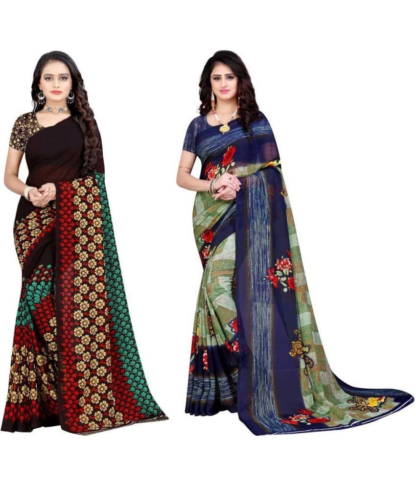     			LEELAVATI - Multicolor Georgette Saree With Blouse Piece ( Pack of 2 )