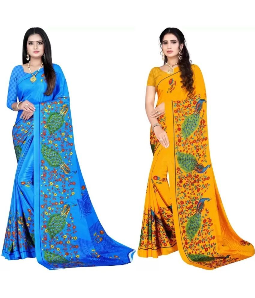     			LEELAVATI - Multicolour Crepe Saree With Blouse Piece ( Pack of 2 )