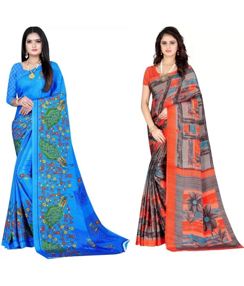     			LEELAVATI - Multicolour Crepe Saree With Blouse Piece ( Pack of 2 )