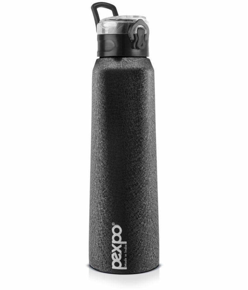     			PEXPO 1000 ml Stainless Steel Sports Water Bottle, Push Button Cap (Set of 1, Black, Vertigo)