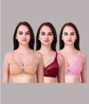 Kiran Enterprises Pack of 3 Net Non Padded Women's T-Shirt Bra ( Multicolor )