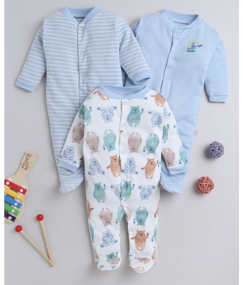     			BUMZEE - Blue Cotton Rompers For Baby Boy ( Pack of 3 )