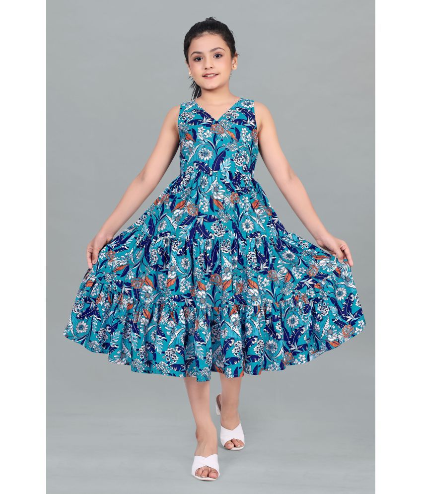     			Fashion Dream Crepe Tiered Dress For Girls ( Pack of 1 , Blue )