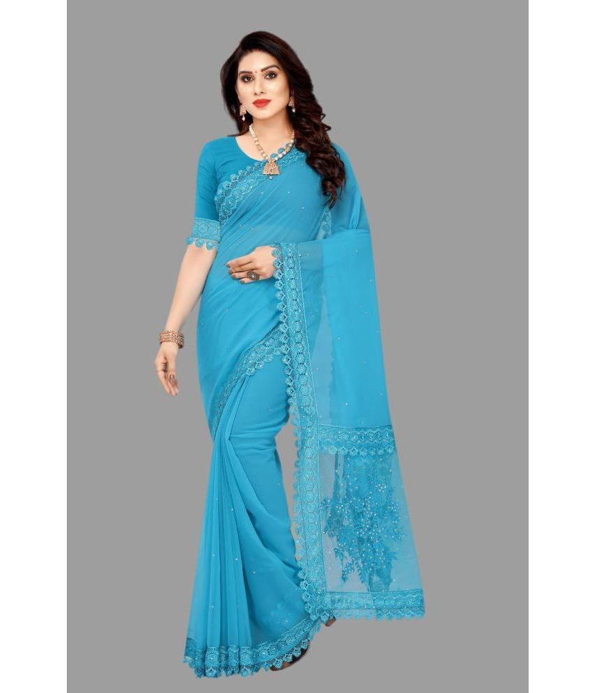     			JULEE - Light Blue Georgette Saree With Blouse Piece ( Pack of 1 )