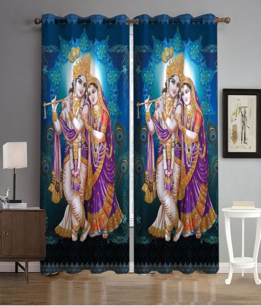     			Koli collections - Blue Polyester Printed Window Curtain ( Pack of 2 )