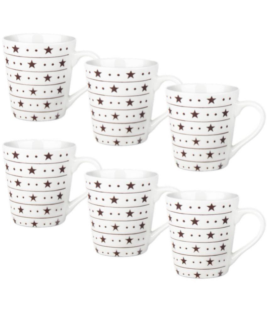     			Treo By Milton Earthen Art Ceramic Mug, Set of 6, 210 ml Each, Brown Stars | Microwave Safe | Dishwasher Safe | Coffee Mug | Tea Mug | Mug