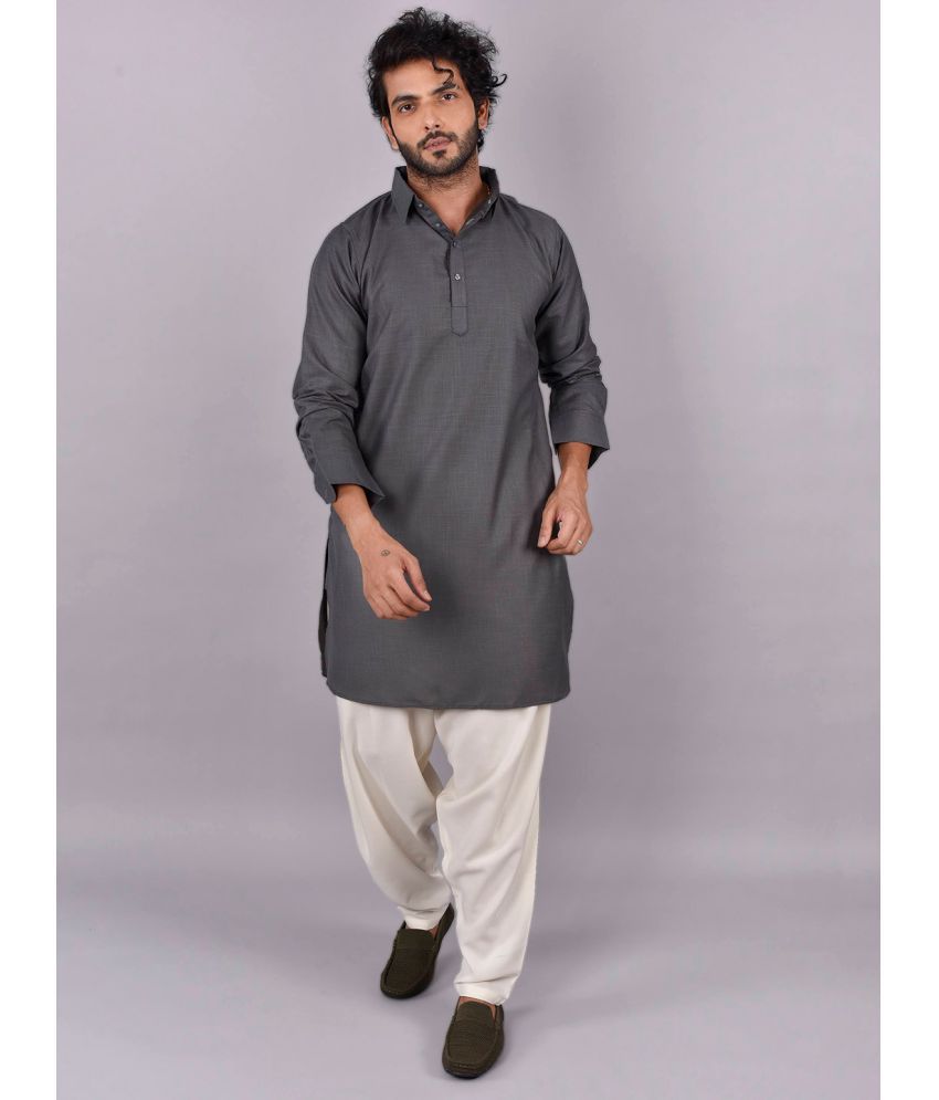     			Mingora - Dark Grey Cotton Blend Regular Fit Men's Pathani Suit ( Pack of 1 )