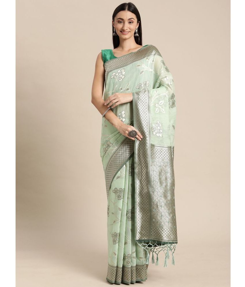     			Rekha Maniyar Banarasi Silk Embellished Saree With Blouse Piece - Light Green ( Pack of 1 )