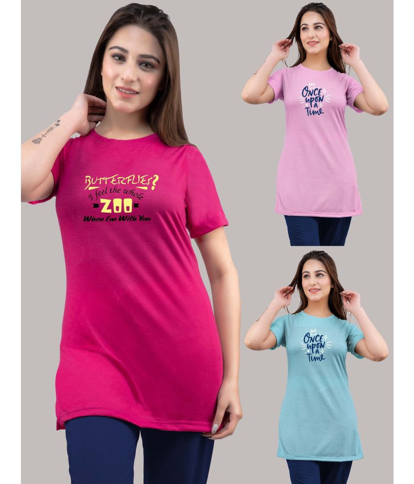     			URBE - Magenta Cotton Blend Regular Fit Women's T-Shirt ( Pack of 3 )