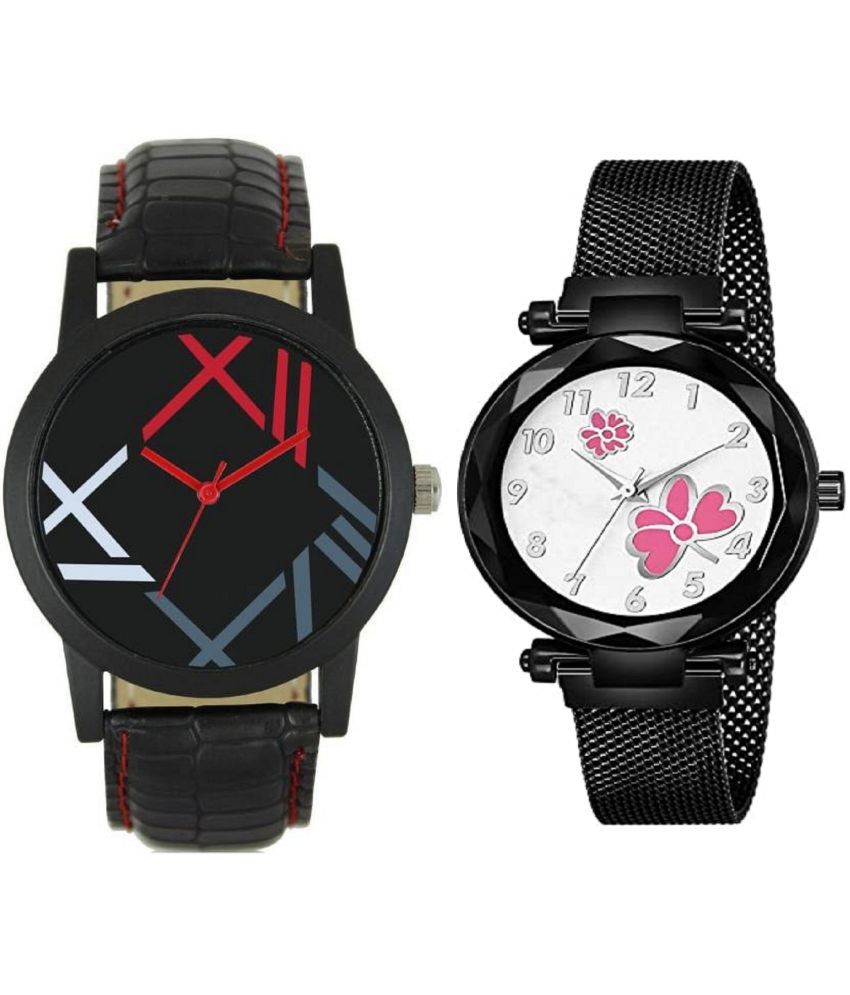     			newmen - Black PU Analog Couple's Watch