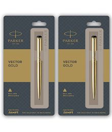 Parker Vector Gold Two Ball Pen With Gold Trim Ball Pen (Pack Of 2, Blue)