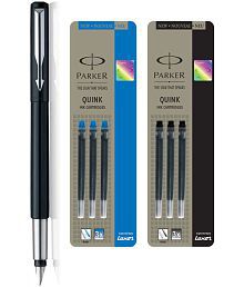 Parker Vector Standard Ct Fountain Pen-Balck + Ink Cartridge-Black &amp; Blue (Pack Of 6) Fountain Pen (Blue, Black)