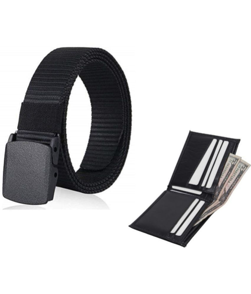     			Clock21 - Black Canvas Men's Belts Wallets Set ( Pack of 1 )