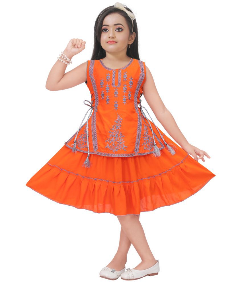     			M. MONGELA DRESSES - Orange Cotton Blend Girls A-line Dress ( Pack of 1 )