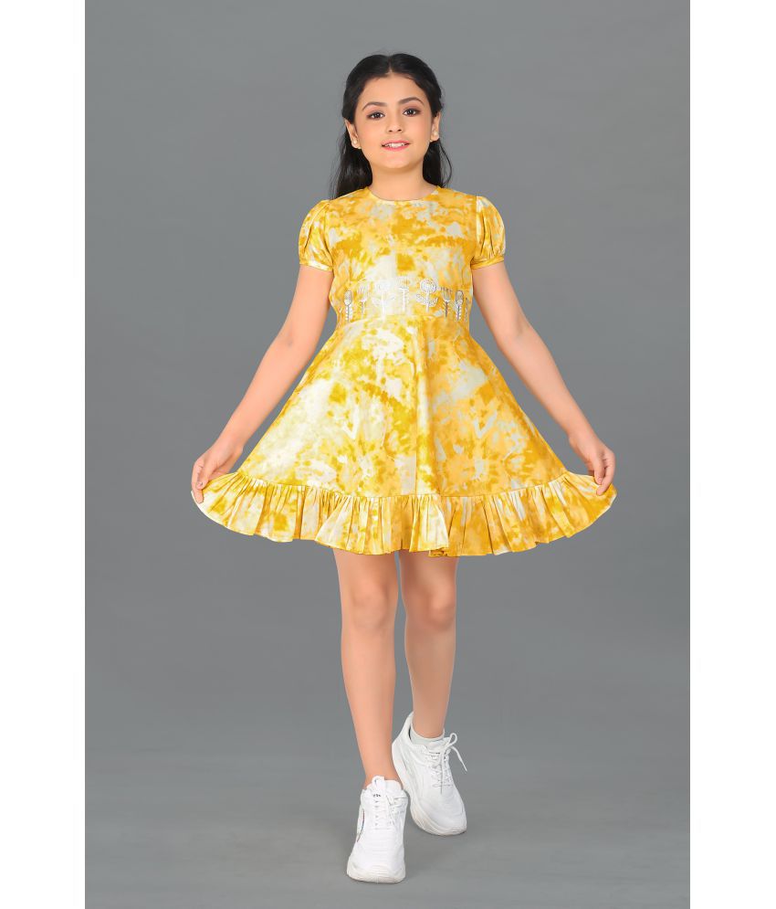     			MIRROW TRADE - Yellow Viscose Girls Fit And Flare Dress ( Pack of 1 )