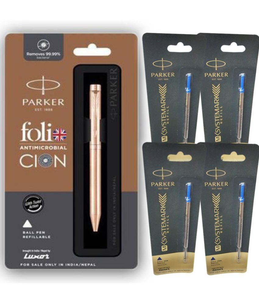     			Parker Folio Antimicrobial Cion (1Pen With 4 Refills) Ball Pen (Pack Of 5, Gold)