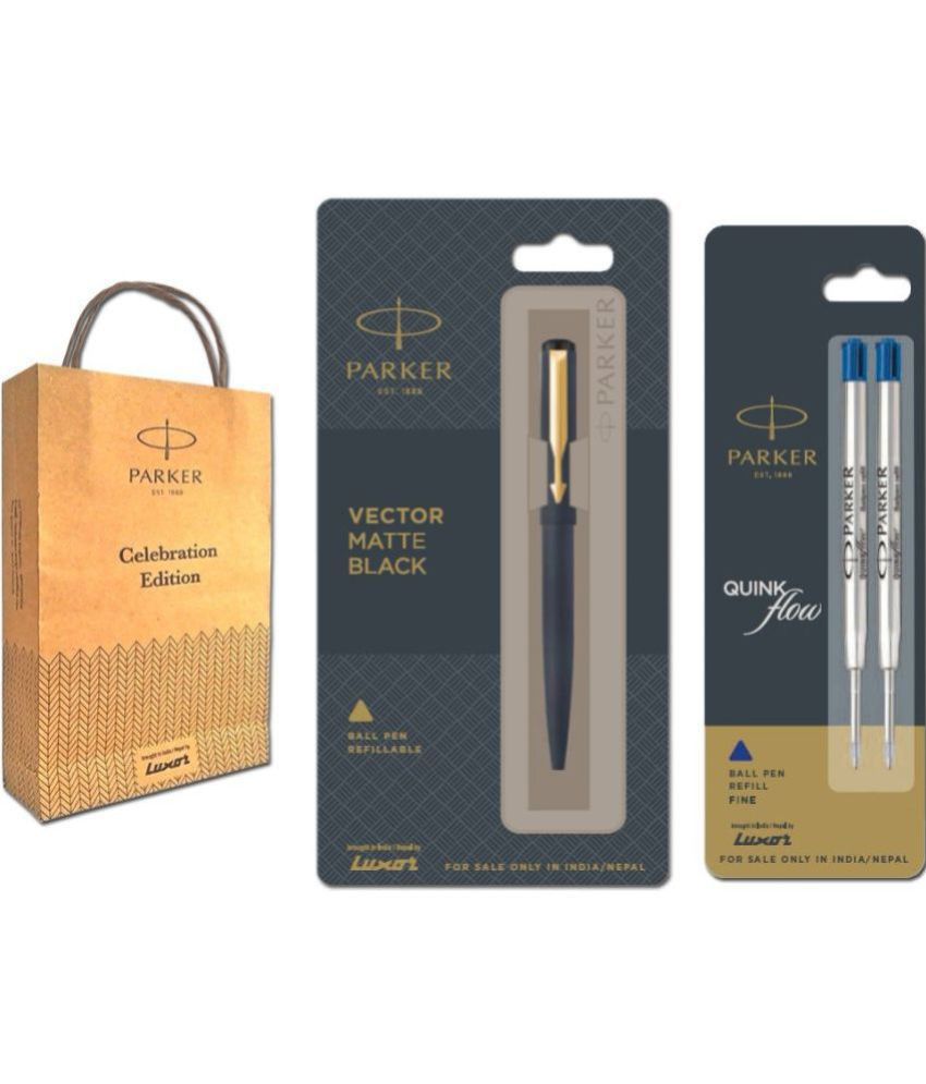     			Parker Vector Matte Black Ball Pen With Key Chain And Flow Two Refill Ball Pen (Blue)