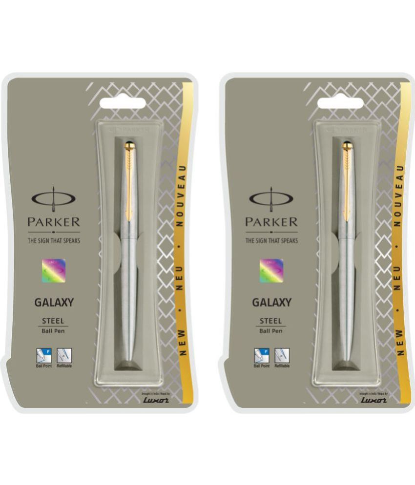     			Parker Galaxy Stainless Steel Gt Ball Pen (Pack Of 2, Blue)