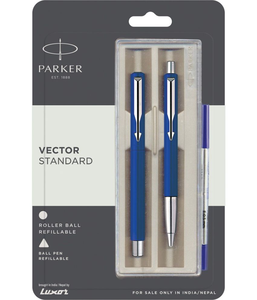     			Parker Vector Standard Roller Ball Pen+Ball Pen Blue Body Color Pen Gift Set (Pack Of 2, Blue)